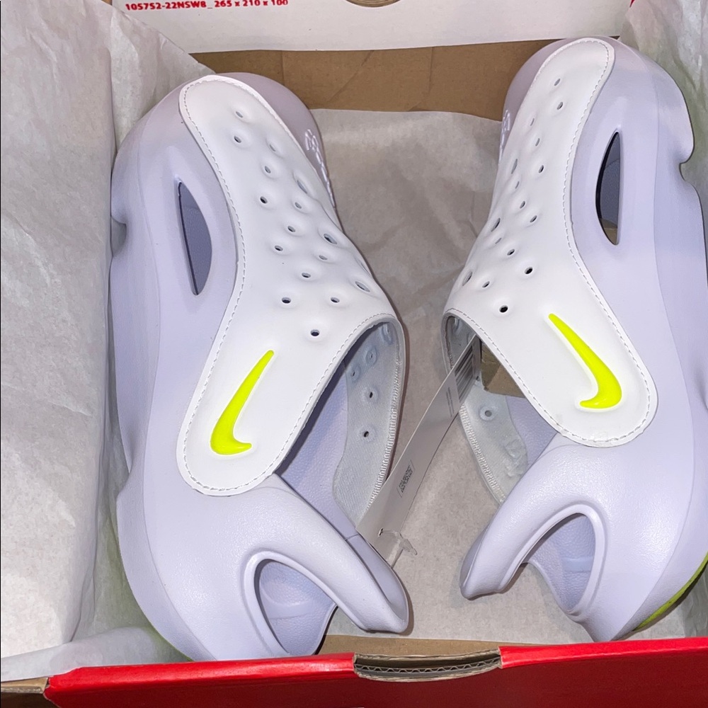 Nike White and Neon Yellow Slip-On Sneakers
